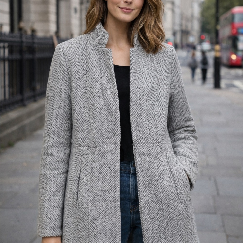 Women's Gray Herringbone Coat